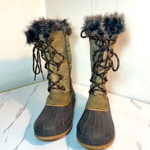 Khombu Colyn Lace Up Zip Faux Fur Trim Waterproof Winter Boots Womens Sz 7
